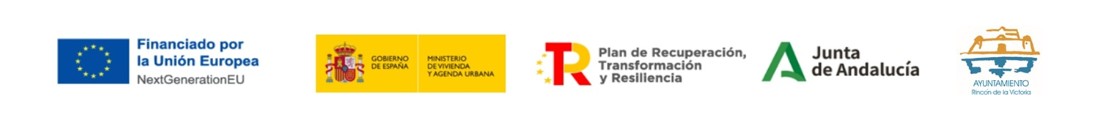 Logos: NextGenerationEU (PRTR), MinisterioVivienda, Junta Andalucía, y Ayto. de Rincón de la Victoria.