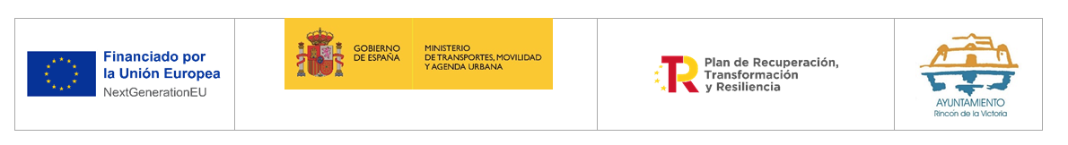 Logos: NextGenerationEU (PRTR), Ministerio Transporte, Movilidad y Ayto. de Rincón de la Victoria.