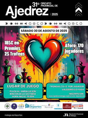 Rincón de la Victoria acoge el IX Torneo de Ajedrez del XXXI Circuito Provincial de la Diputación el próximo 30 de agosto