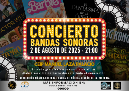 Rincón de la Victoria celebrará el Concierto de Bandas Sonoras con piezas icónicas del cine el próximo 2 de agosto