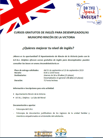 El Ayuntamiento de Rincón de la Victoria convoca una nueva acción formativa en inglés para la obtención de los diferentes certificados oficiales