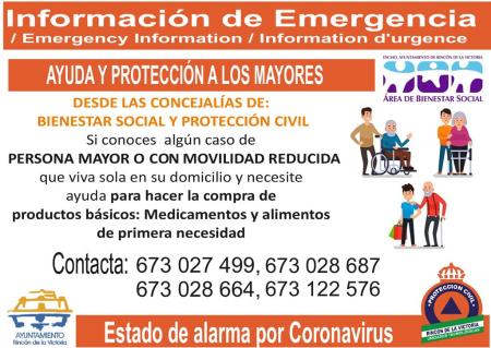 Bienestar Social y Protección Civil de Rincón de la Victoria activan un Plan de Ayuda a Mayores durante el estado de alarma por la pandemia del coronavirus