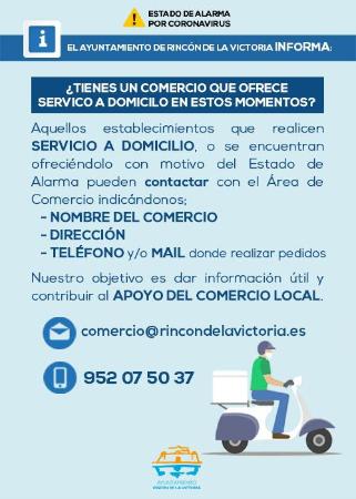 El Ayuntamiento de Rincón de la Victoria apoya al comercio y consumo local elaborando un listado de establecimientos de servicios a domicilio en el municipio