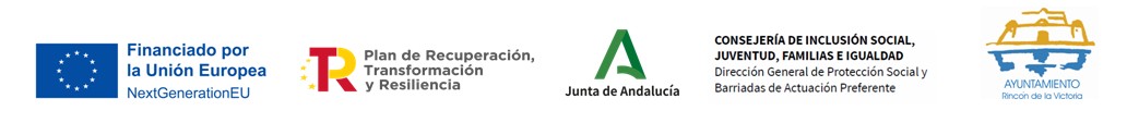 Logos NextGenerationEU, Junta de Andalucía - Consejería de Inclusión Social, Juventud, Familias e Igualdad, y Ayuntamiento de Rincón de la Victoria