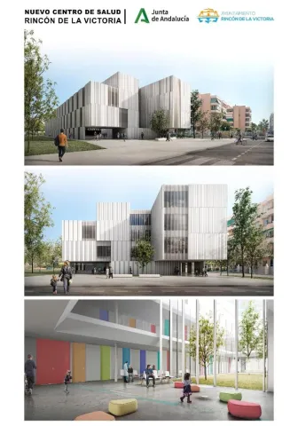 Cartel con imagenes del nuevo centro de salud