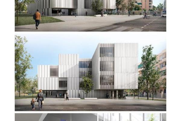 Cartel con imagenes del nuevo centro de salud